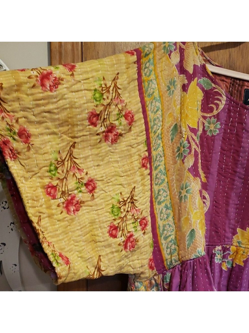 Floral Kantha Babydoll Style Patchwork Dress - Picture 3 of 10